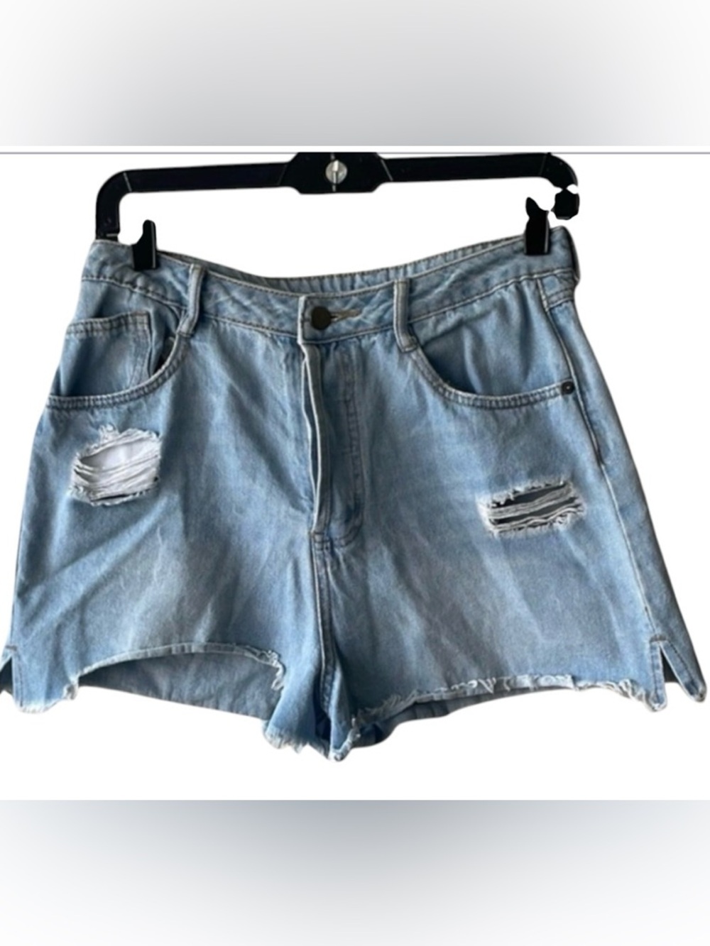 Entro Blue Distressed Jean Shorts Raw Hem